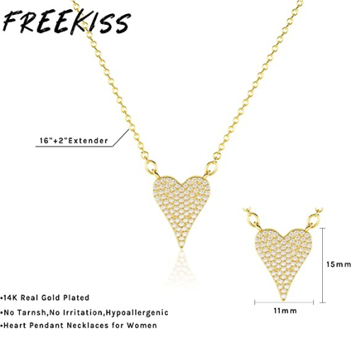 FREEKISS Personalized Jewlry Necklaces Pave CZ Diamond Heart Necklace Gold