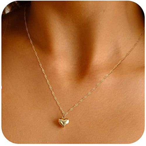 FREEKISS Personalized Jewlry Necklaces Rope Chain Large Heart Pendant Necklace Gold