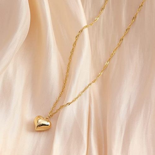 FREEKISS Personalized Jewlry Necklaces Rope Chain Large Heart Pendant Necklace Gold