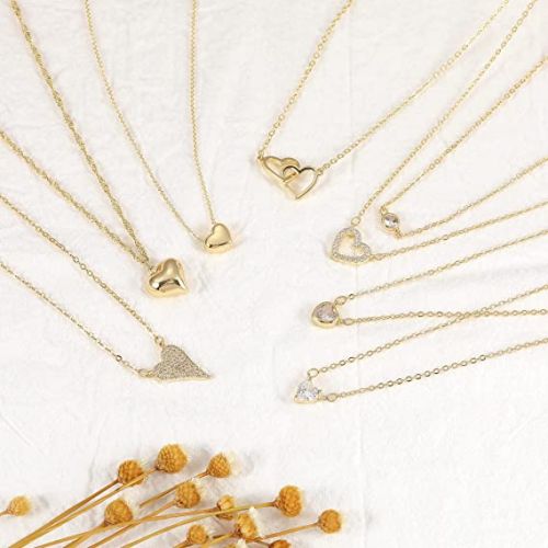 FREEKISS Personalized Jewlry Necklaces Rope Chain Large Heart Pendant Necklace Gold