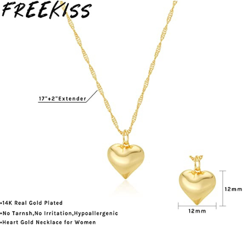 FREEKISS Personalized Jewlry Necklaces Rope Chain Large Heart Pendant Necklace Gold
