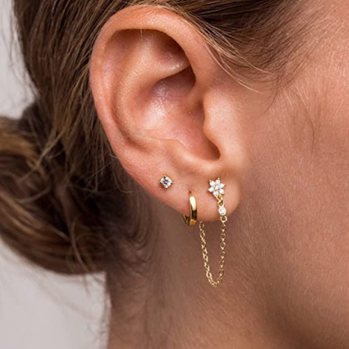 FREEKISS Personalized Jewlry Earrings SunFlower with Hoop& Round CZ Earrings Set Gold