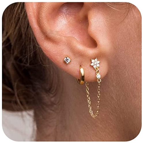FREEKISS Personalized Jewlry Earrings SunFlower with Hoop& Round CZ Earrings Set Gold