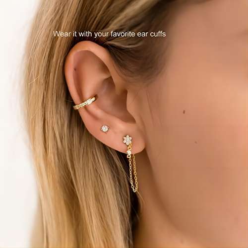 FREEKISS Personalized Jewlry Earrings SunFlower with Hoop& Round CZ Earrings Set Gold
