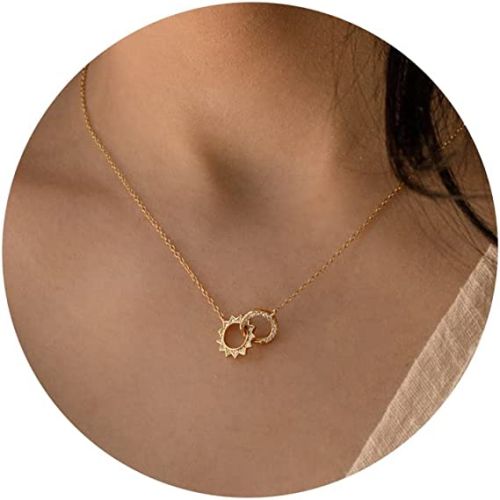 FREEKISS Personalized Jewlry Necklaces Sun & Moon Sparkle Necklace Gold