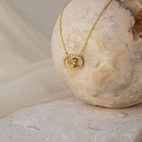 FREEKISS Personalized Jewlry Necklaces Sun & Moon Sparkle Necklace Gold