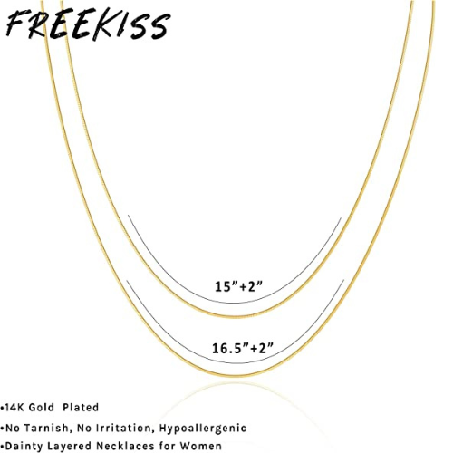 FREEKISS Personalized Jewlry Two Layered Herringbone Chain Necklace Gold