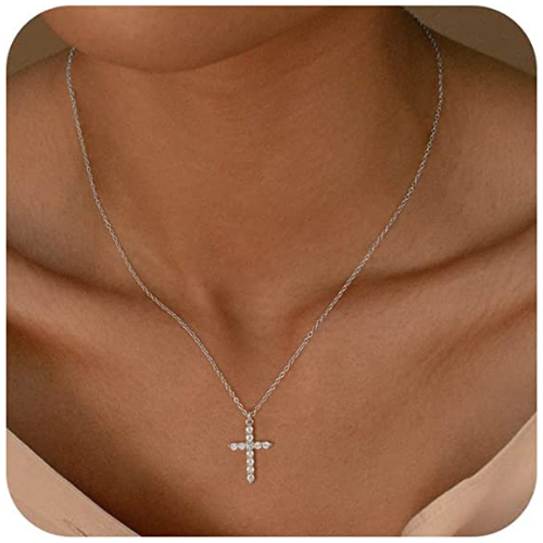 FREEKISS Personalized Jewlry Necklaces White Gold Cross Necklace Silver