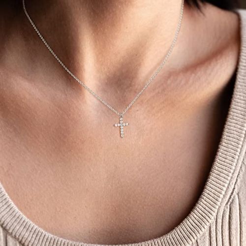 FREEKISS Personalized Jewlry Necklaces White Gold Cross Necklace Silver
