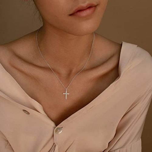 FREEKISS Personalized Jewlry Necklaces White Gold Cross Necklace Silver