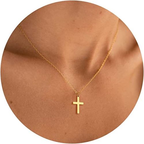 FREEKISS Personalized Jewlry Necklaces Yellow Gold Cross Pendant Necklace Gold
