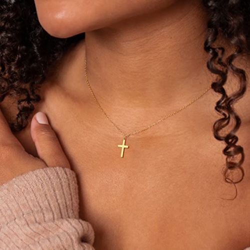 FREEKISS Personalized Jewlry Necklaces Yellow Gold Cross Pendant Necklace Gold