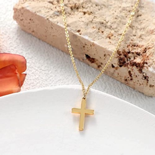 FREEKISS Personalized Jewlry Necklaces Yellow Gold Cross Pendant Necklace Gold