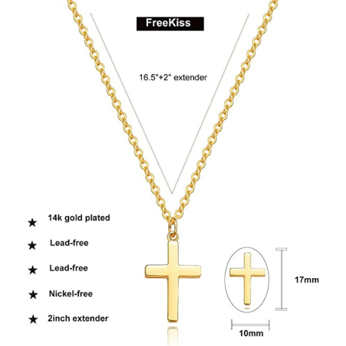 FREEKISS Personalized Jewlry Necklaces Yellow Gold Cross Pendant Necklace Gold
