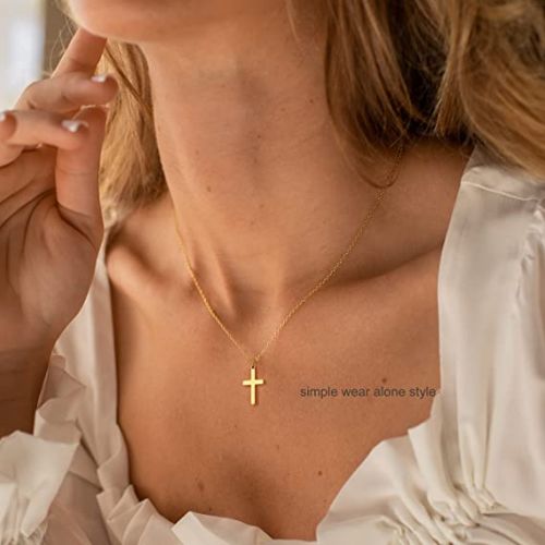FREEKISS Personalized Jewlry Necklaces Layered Paperclip Cross Pendant Necklace Gold