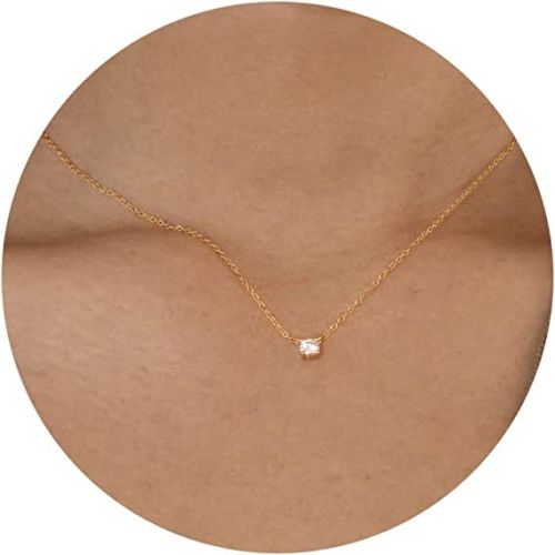 FREEKISS Personalized Jewlry Necklaces Simple CZ Diamond Necklace Gold