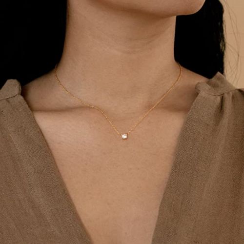 FREEKISS Personalized Jewlry Necklaces Simple CZ Diamond Necklace Gold
