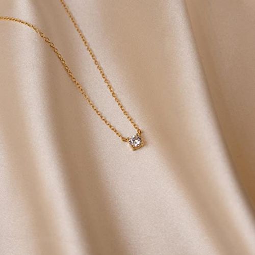 FREEKISS Personalized Jewlry Necklaces Simple CZ Diamond Necklace Gold