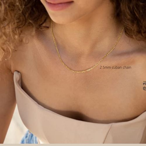 FREEKISS Personalized Jewlry Necklaces 2.5mm Cuban Link Necklaces Gold