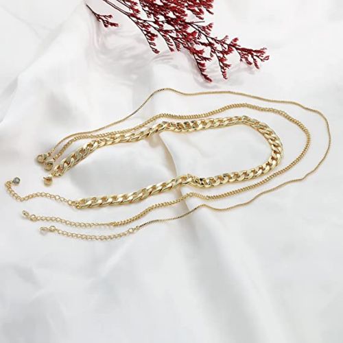 FREEKISS Personalized Jewlry Necklaces Multi Layered Thick Cuban Link Necklaces Gold