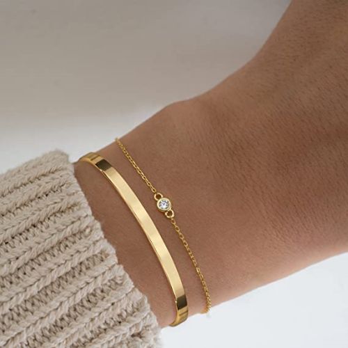 Adjustable Cuff with CZ Diamond Stacked Bracelets