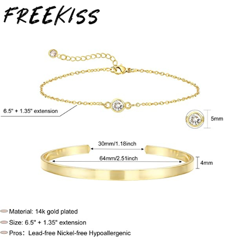 Adjustable Cuff with CZ Diamond Stacked Bracelets