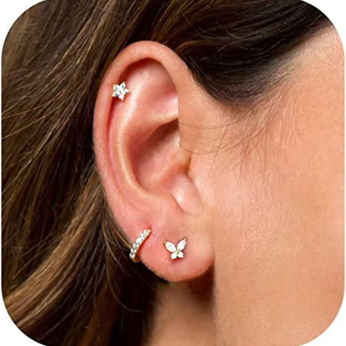 Butterfly CZ Diamond Stud Earrings Set