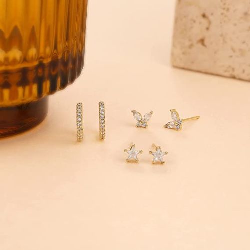 Butterfly CZ Diamond Stud Earrings Set