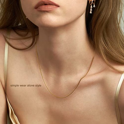 FREEKISS Personalized Jewlry Necklaces 3mm Snake Chain with  1.5mm Herringbone Necklace Gold