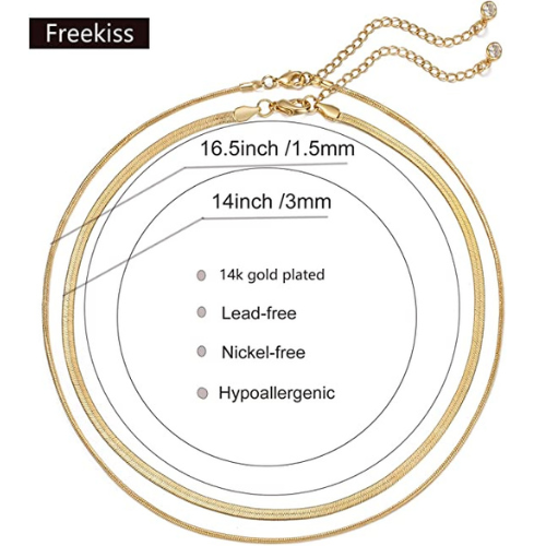 FREEKISS Personalized Jewlry Necklaces 3mm Snake Chain with  1.5mm Herringbone Necklace Gold