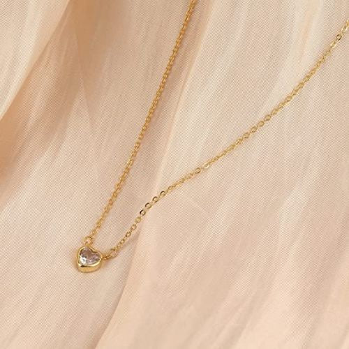 FREEKISS Personalized Jewlry Necklaces Bezel CZ Diamond Heart Pendant Necklace Gold