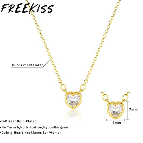 FREEKISS Personalized Jewlry Necklaces Bezel CZ Diamond Heart Pendant Necklace Gold