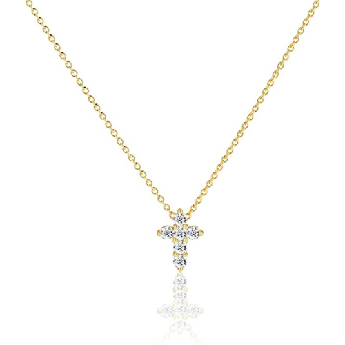 FREEKISS Personalized Jewlry Necklaces CZ Diamond Simple Cross Necklace Gold