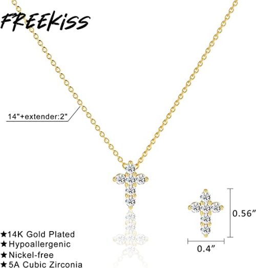 FREEKISS Personalized Jewlry Necklaces CZ Diamond Simple Cross Necklace Gold