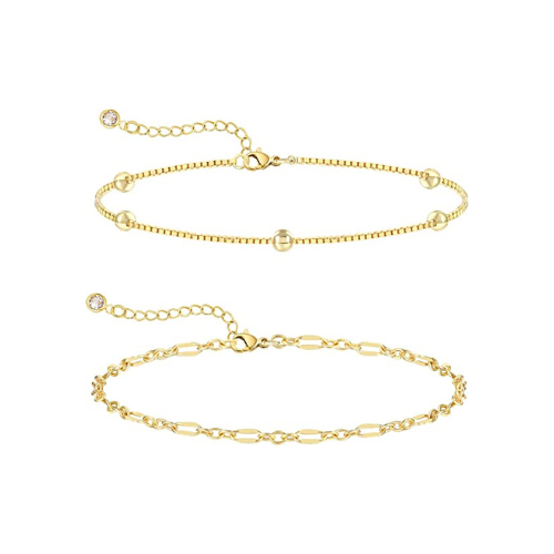 FREEKISS Personalized Jewlry Necklaces Layered Box Bead & Lip Chain Bracelet Gold