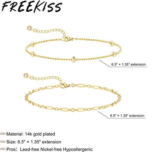 FREEKISS Personalized Jewlry Necklaces Layered Box Bead & Lip Chain Bracelet Gold