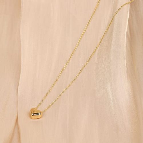 Freekiss Cute Heart Necklaces for Women, 14K Gold Plated Simple Double Open Heart Pendant Girls Necklace Small Gold Heart Choker Necklaces for Women