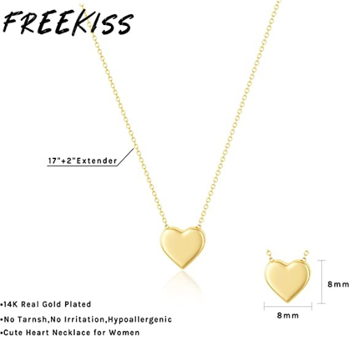 Freekiss Cute Heart Necklaces for Women, 14K Gold Plated Simple Double Open Heart Pendant Girls Necklace Small Gold Heart Choker Necklaces for Women