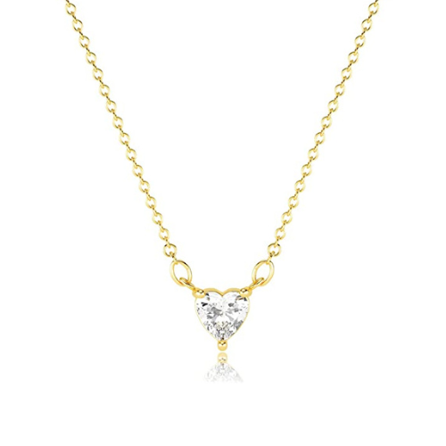 FREEKISS Personalized Jewlry Necklaces Solitaire Heart CZ Diamond Necklace Gold