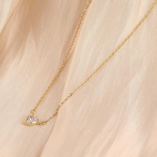 FREEKISS Personalized Jewlry Necklaces Solitaire Heart CZ Diamond Necklace Gold