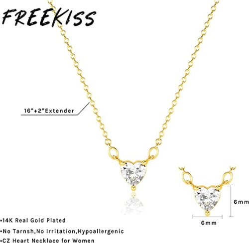 FREEKISS Personalized Jewlry Necklaces Solitaire Heart CZ Diamond Necklace Gold