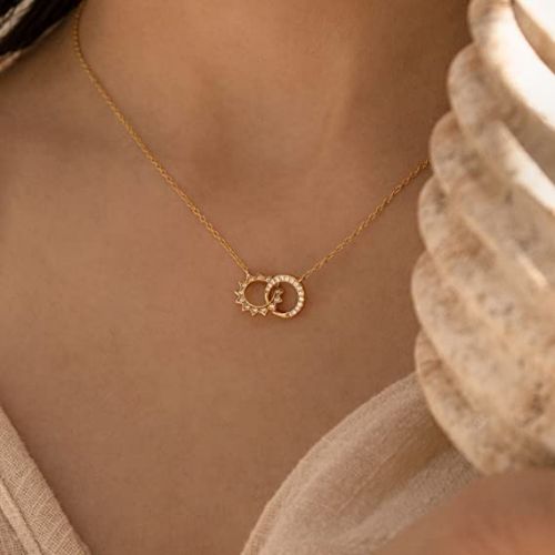 FREEKISS Personalized Jewlry Necklaces Sun & Moon Sparkle Necklace Gold