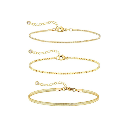 FREEKISS Personalized Jewlry Bracelet Two Snake Chain with One Box Chain Bracelet Gold